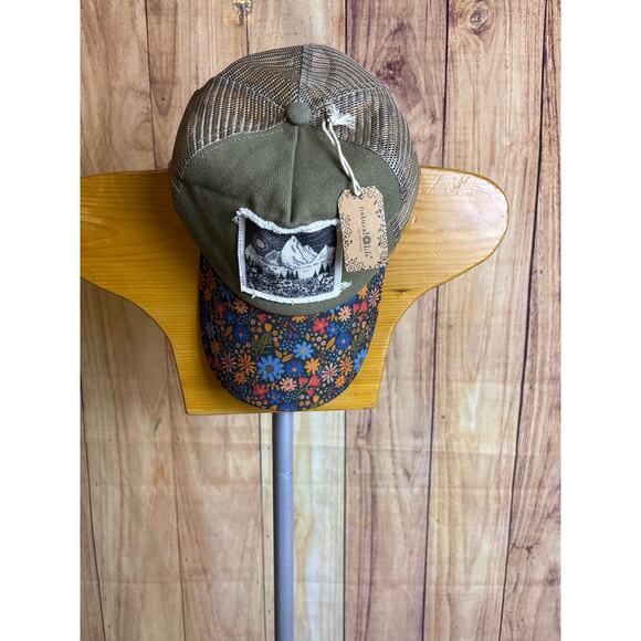 Natural Life Trucker Baseball Cap Hat New Olive Green Floral Mountains - Picture 1 of 5
